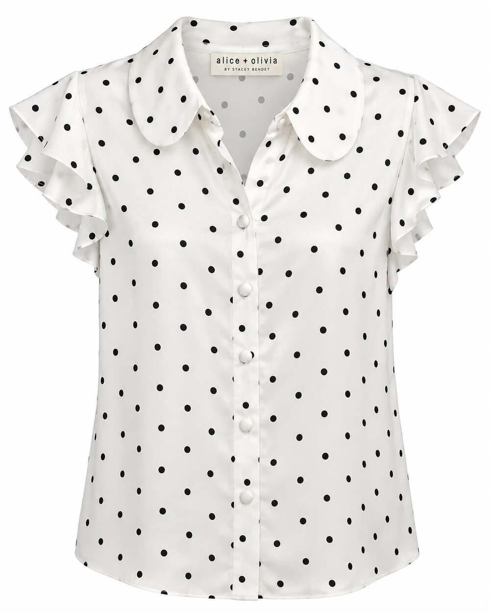 alice + olivia Polka Dot Button Up 100 % silk Top Size M Antique White